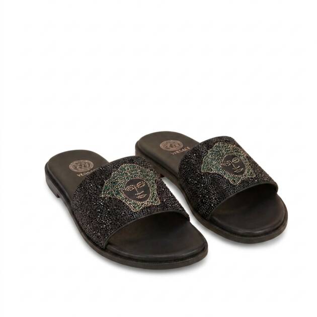 Versace Medusa Embellished Leather Slide Pams