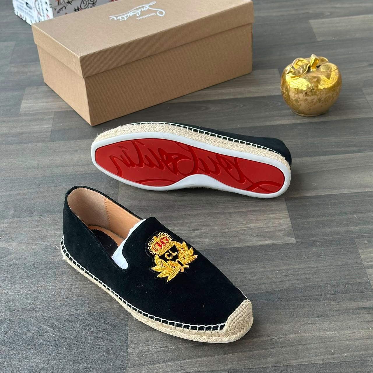 Black Suede Crest Espadrille Loafers