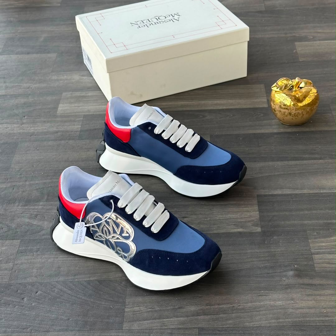 Designer Blue & White Canvas Low-Top Sneakers