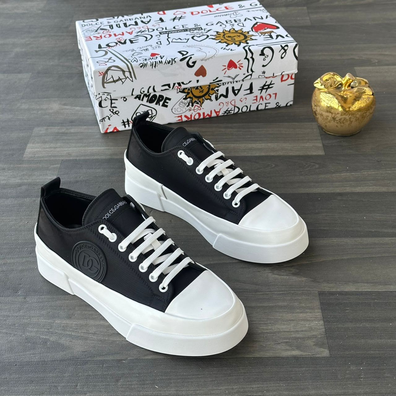 Dolce & Gabbana DG Logo Canvas Sneakers – Black & White