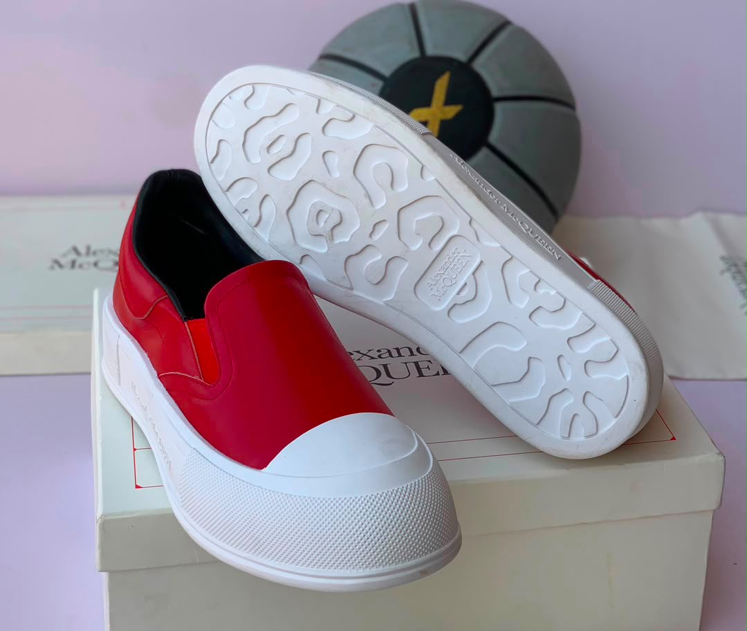 Alexander McQueen Deck Canvas Slip-On Sneakers – Red/White