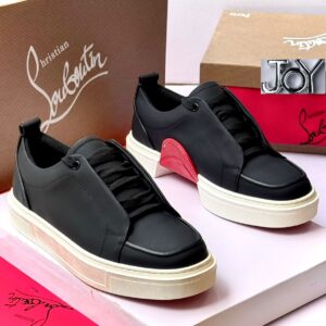 Christian Louboutin Sharky Sock Low-Top Leather Sneakers – Black/Red