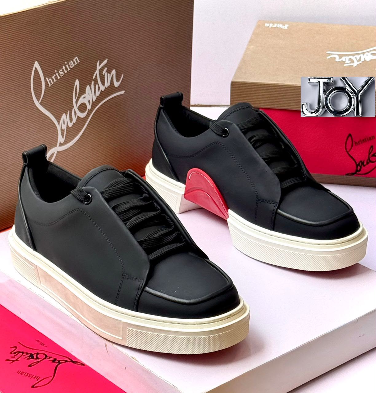 Christian Louboutin Sharky Sock Low-Top Leather Sneakers – Black/Red