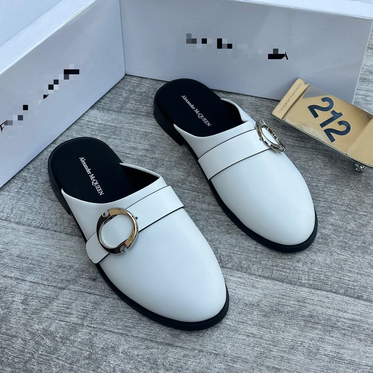 Alexander McQueen White Leather Buckle-Strap Mules