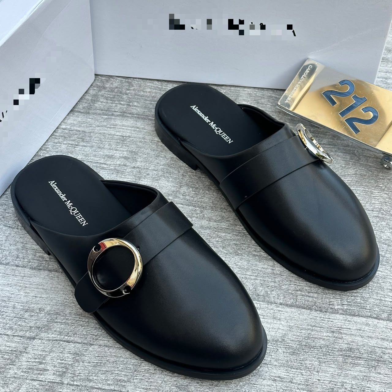 Alexander McQueen Black Leather Punk Buckle Mules
