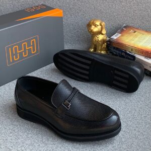 Oggi Men’s Black Woven Leather Bit Loafers