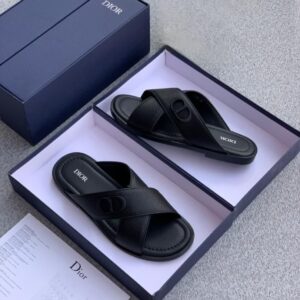 Dior Black Leather Criss-Cross Slide