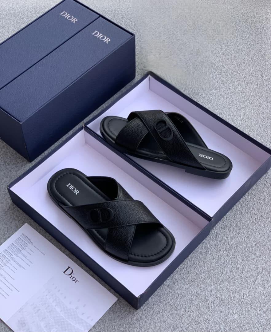 Dior Black Leather Criss-Cross Slide