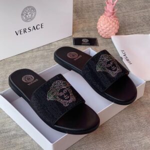 Versace Crystal Medusa Embellished Black Slide