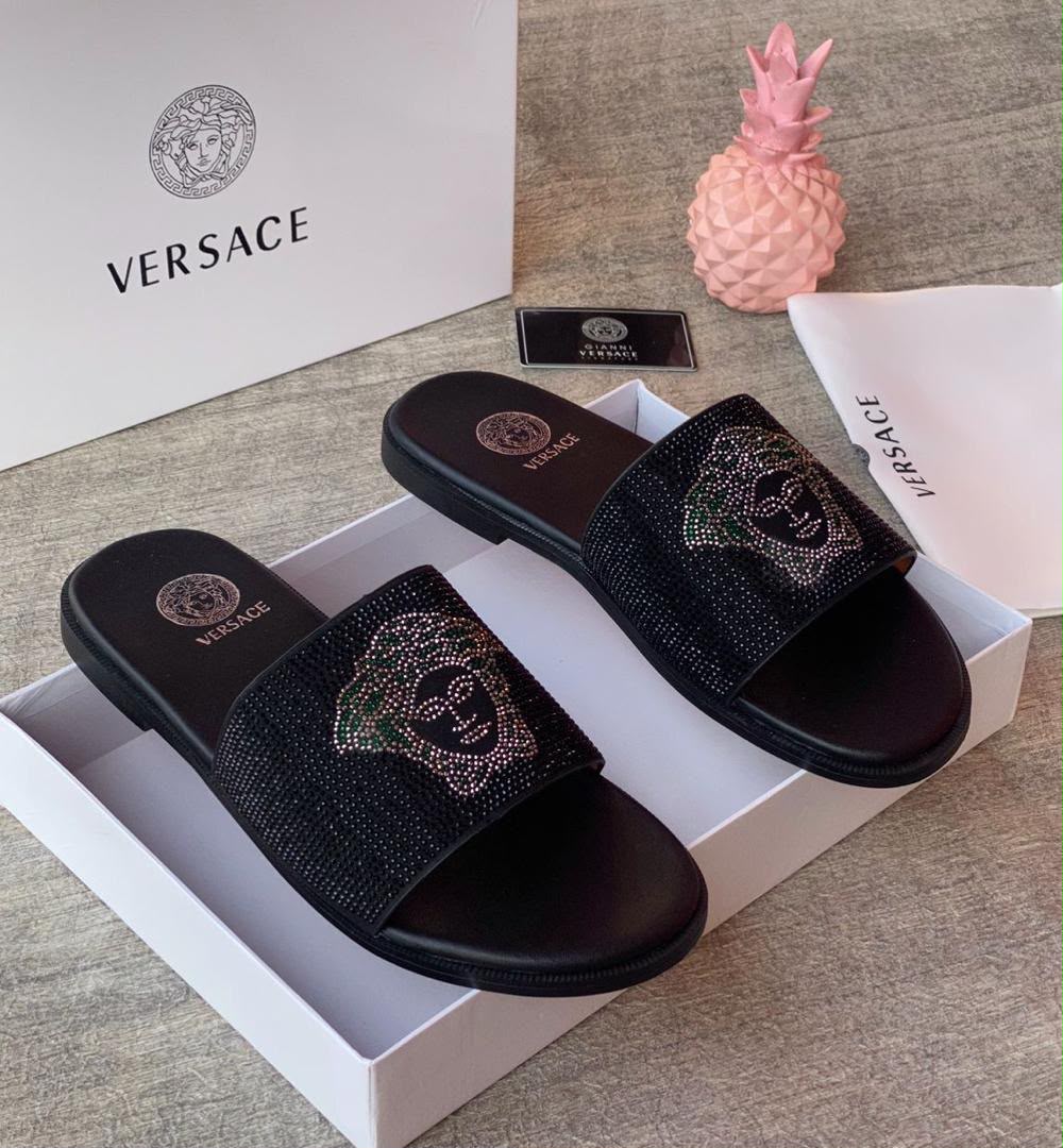 Versace Crystal Medusa Embellished Black Slide