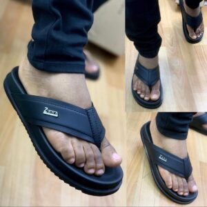 Zara Black Leather  with Silver Logo Slippers